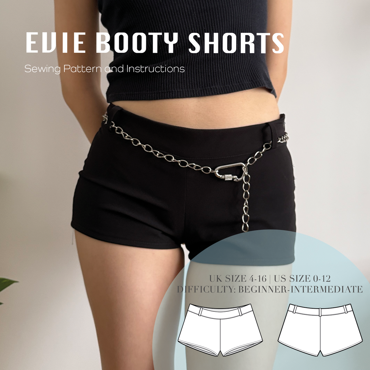 Evie Booty Shorts (Stretch) | Size UK4-16 US0-12 | PDF SEWING PATTERN (Video tutorial)
