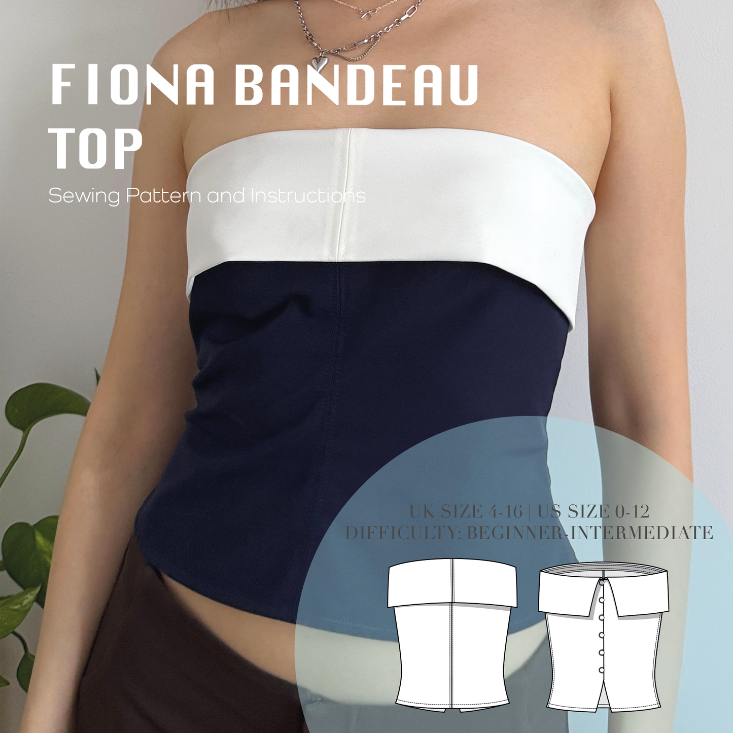 Fiona Bandeau Strapless Top Bustier (Stretch) | Size UK4-16 US0-12 | PDF SEWING PATTERN