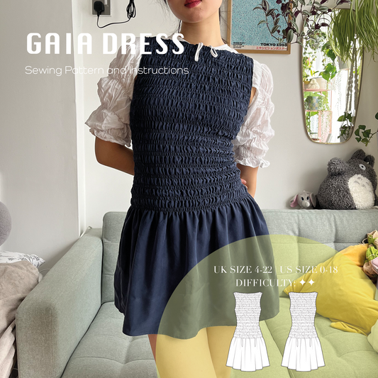 Gaia Shirred Dress (Woven) | Size UK4-22 US0-18 | PDF SEWING PATTERN